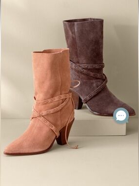 SCHUTZ Portia Suede Mid-Calf Belted Boots in Honey
